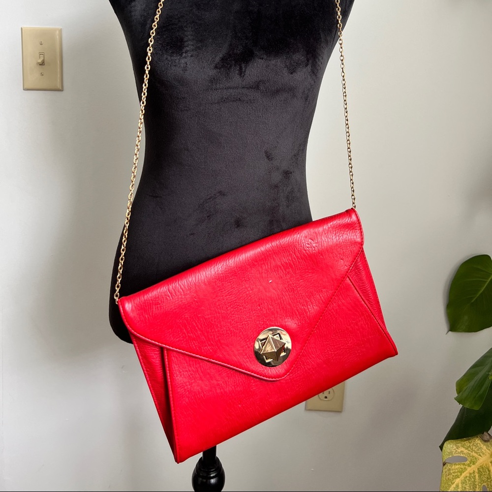 Faux Leather Red/Gold Shoulder or Clutch Bag